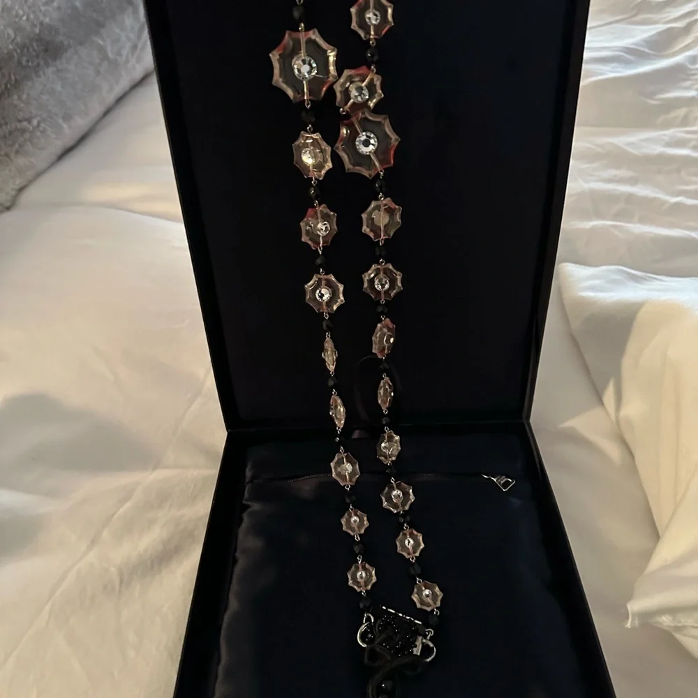 PRADA Pink Floral Acrylic and Crystal Necklace 17” L - Picture 3 of 11